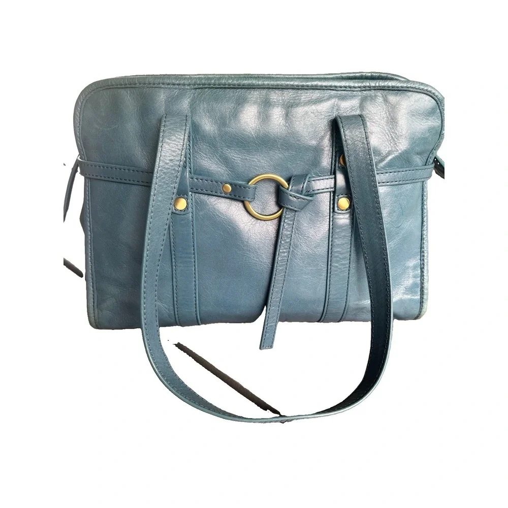 Vintage Hobo International Leather Shoulder Bag, Medium Size Teal Boho